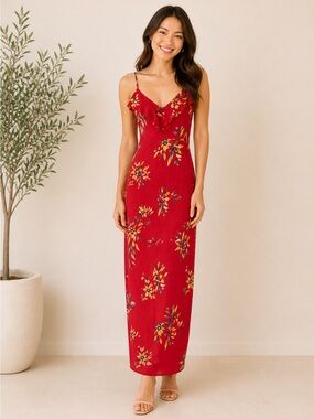 open lace back dress Backless Red Chiffon Maxi Dress Red / US 8 main image 1